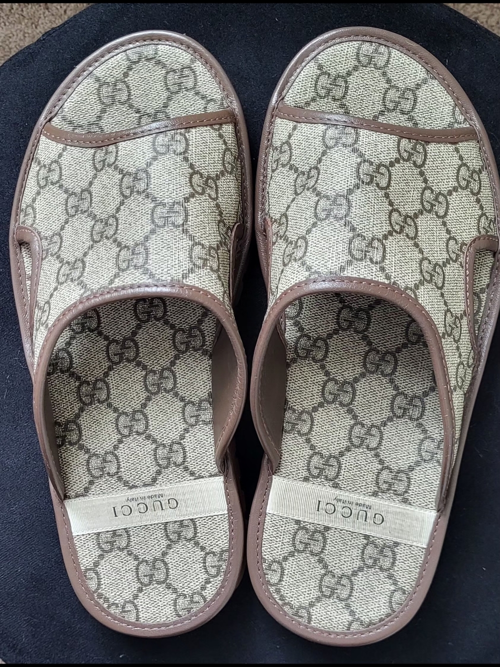 UNISEX Gucci GG Monogram Slip-On Sandals in Beige & Brown